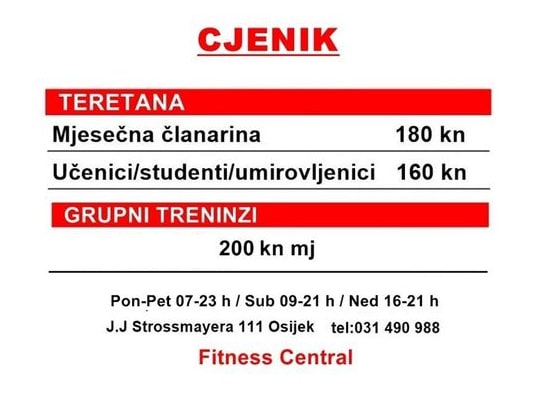 Fitness Central - Cjenik
